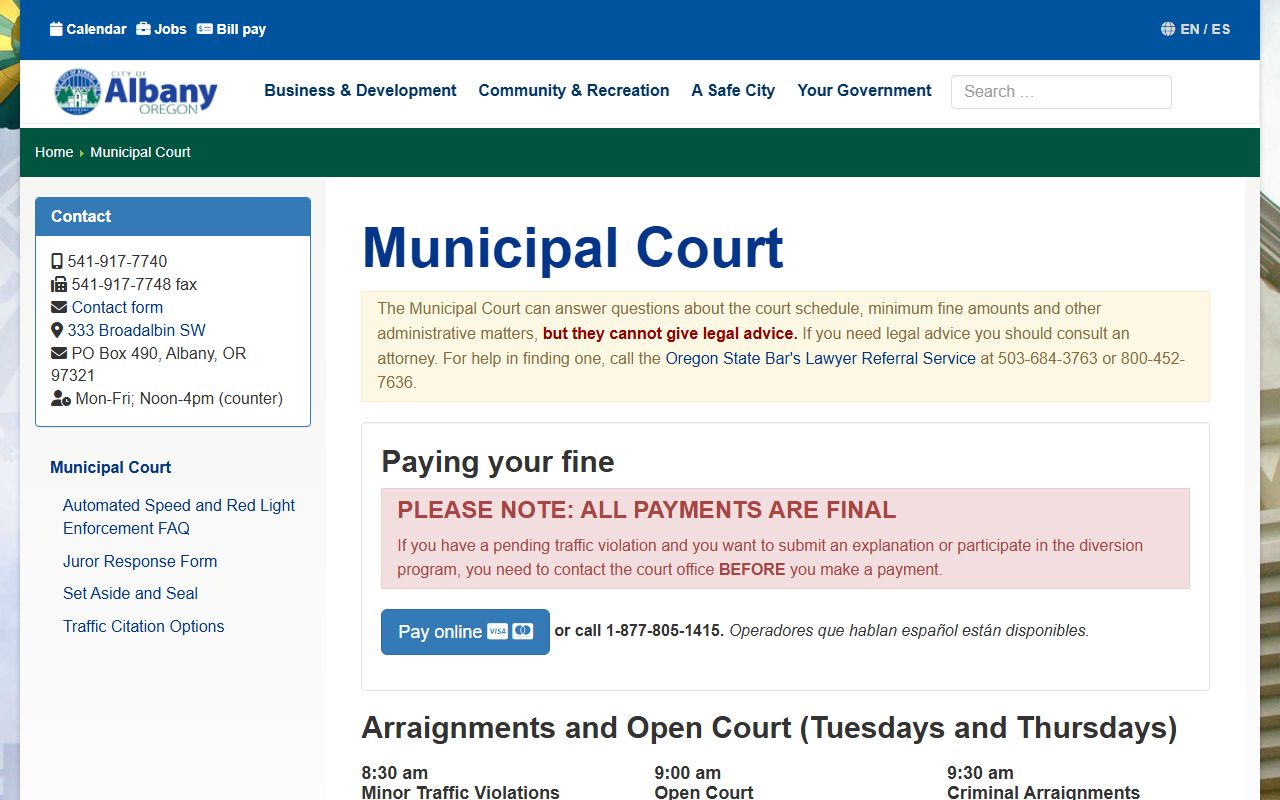 Albany Municipal Court page for civil court records and case details