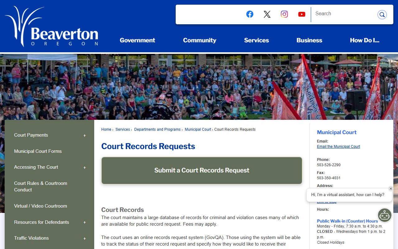 Beaverton court records request forms and documents for civil cases
