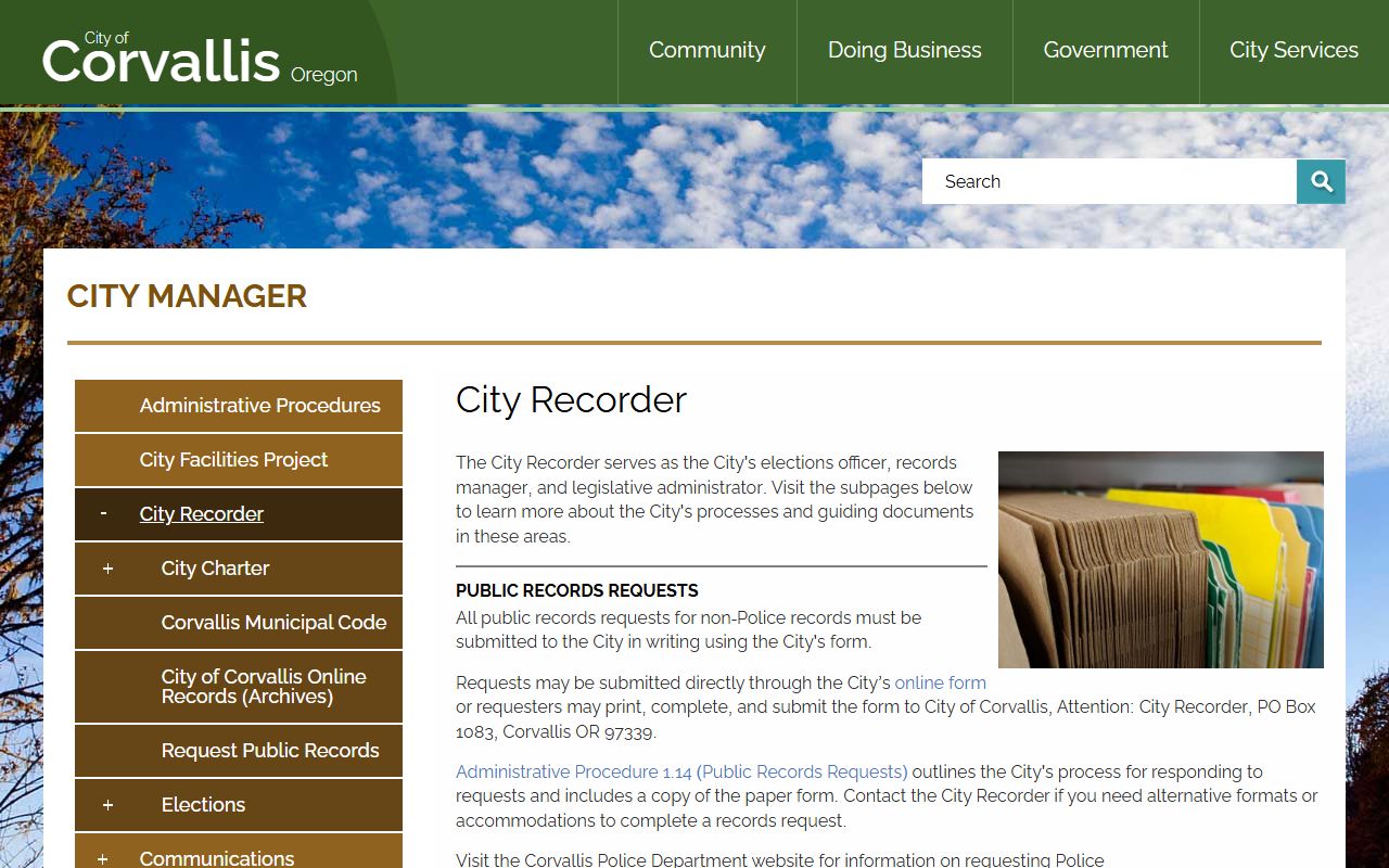 Corvallis City Recorder page for public records access