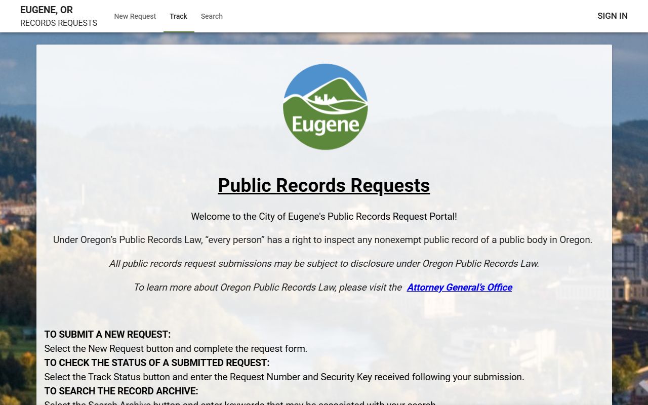 Eugene public records request portal for civil court records