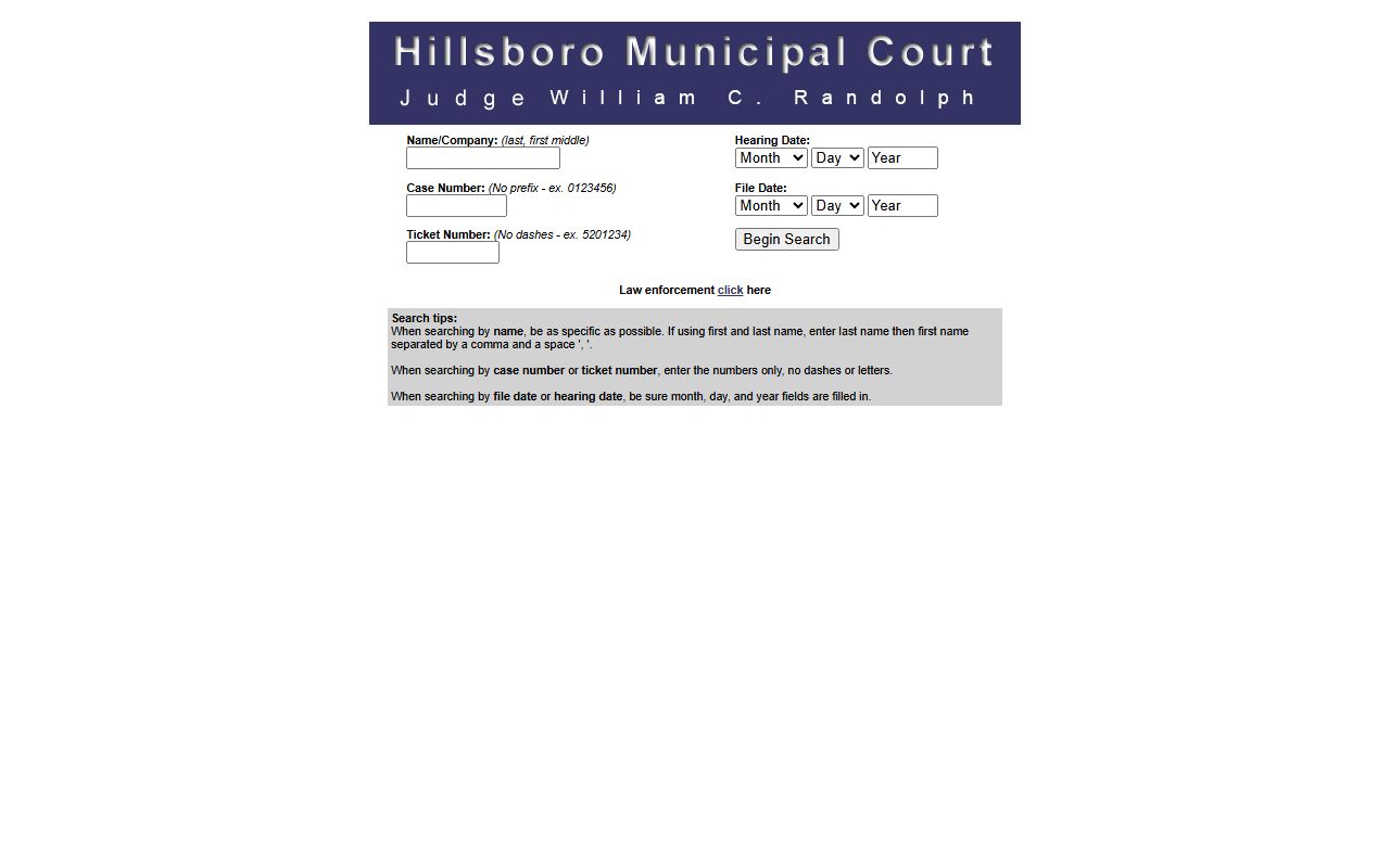 Hillsboro Municipal Court online record search for civil court records