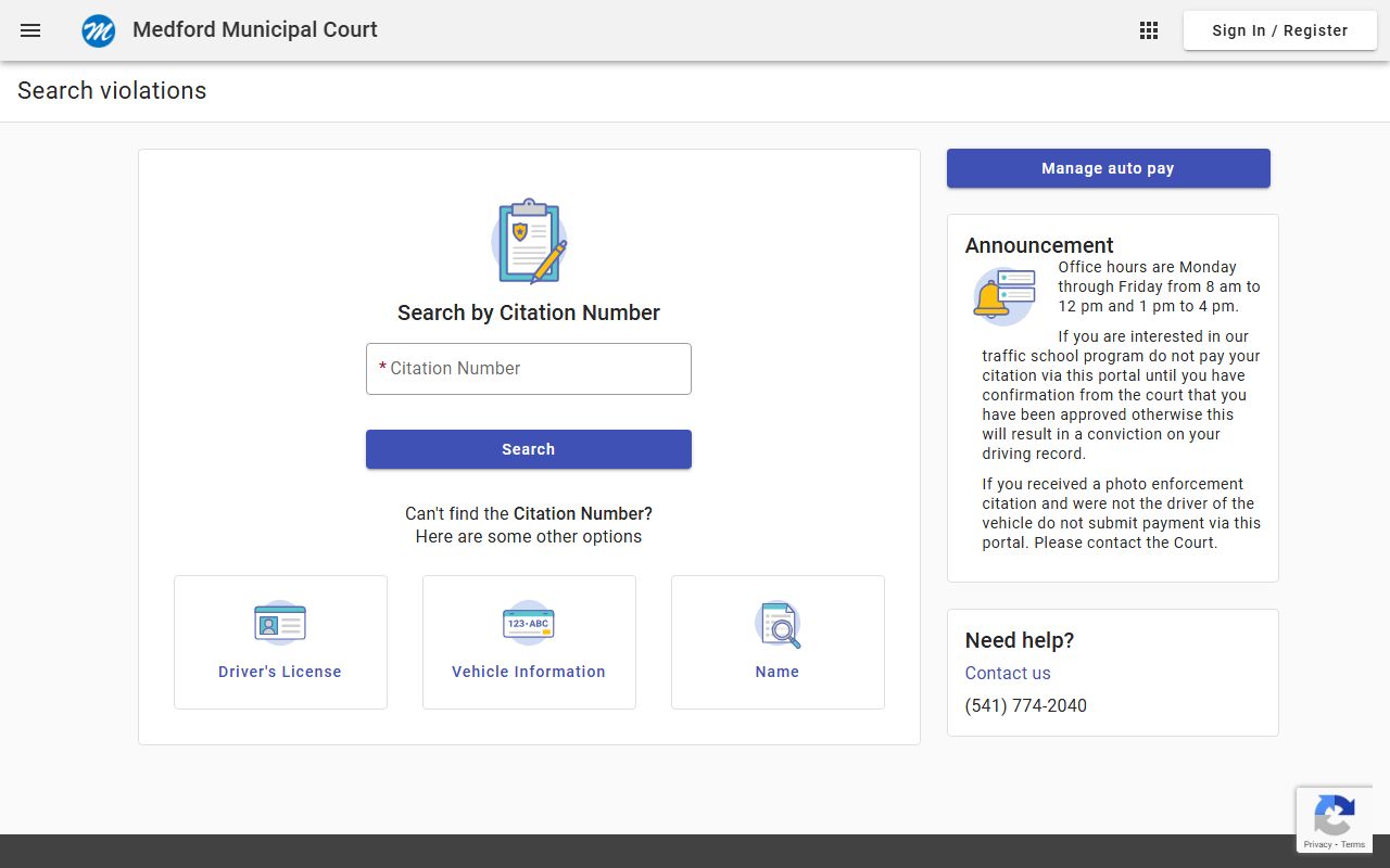 Medford Municipal Court building at 411 W 8th Street for civil court records