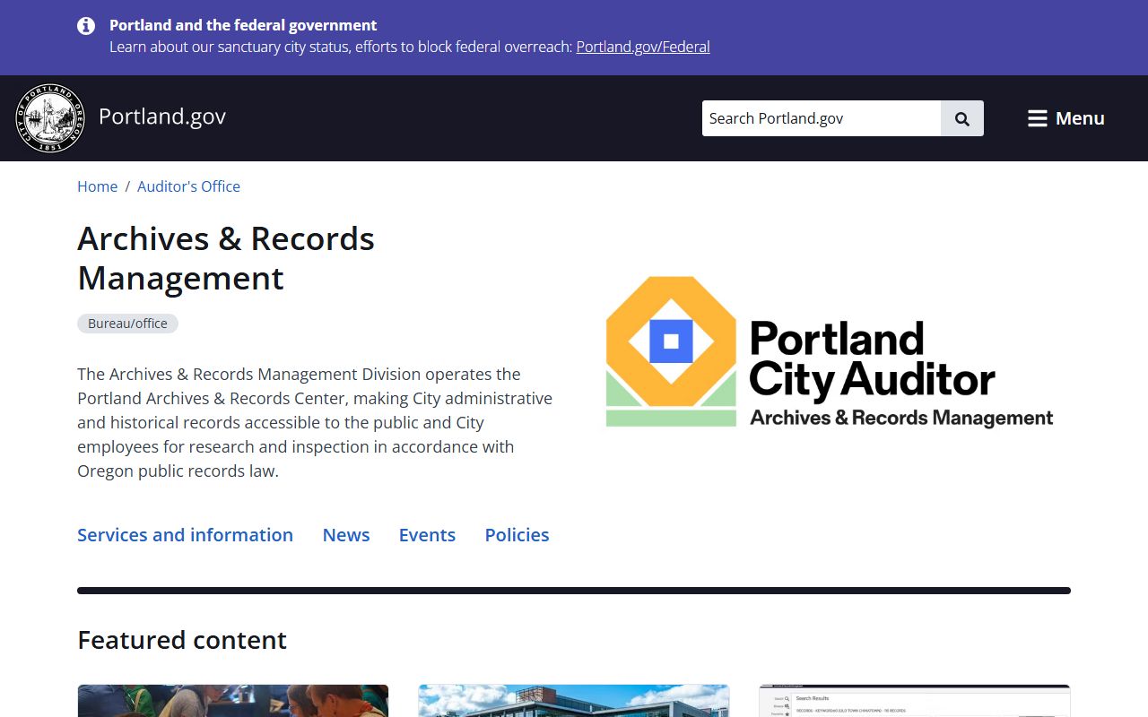 Portland Archives and Records Center for civil court record requests