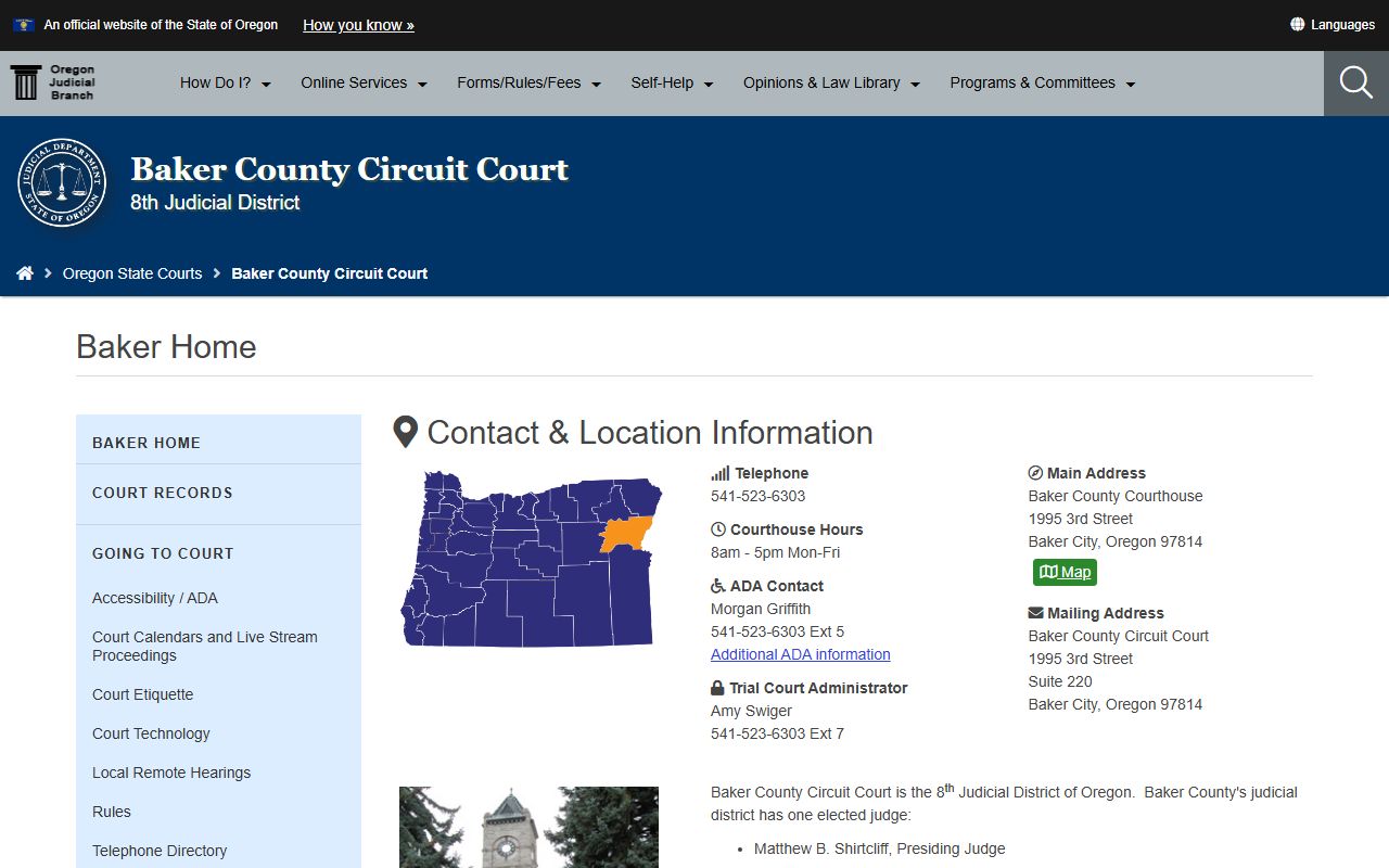 Baker County Circuit Court page for civil court records