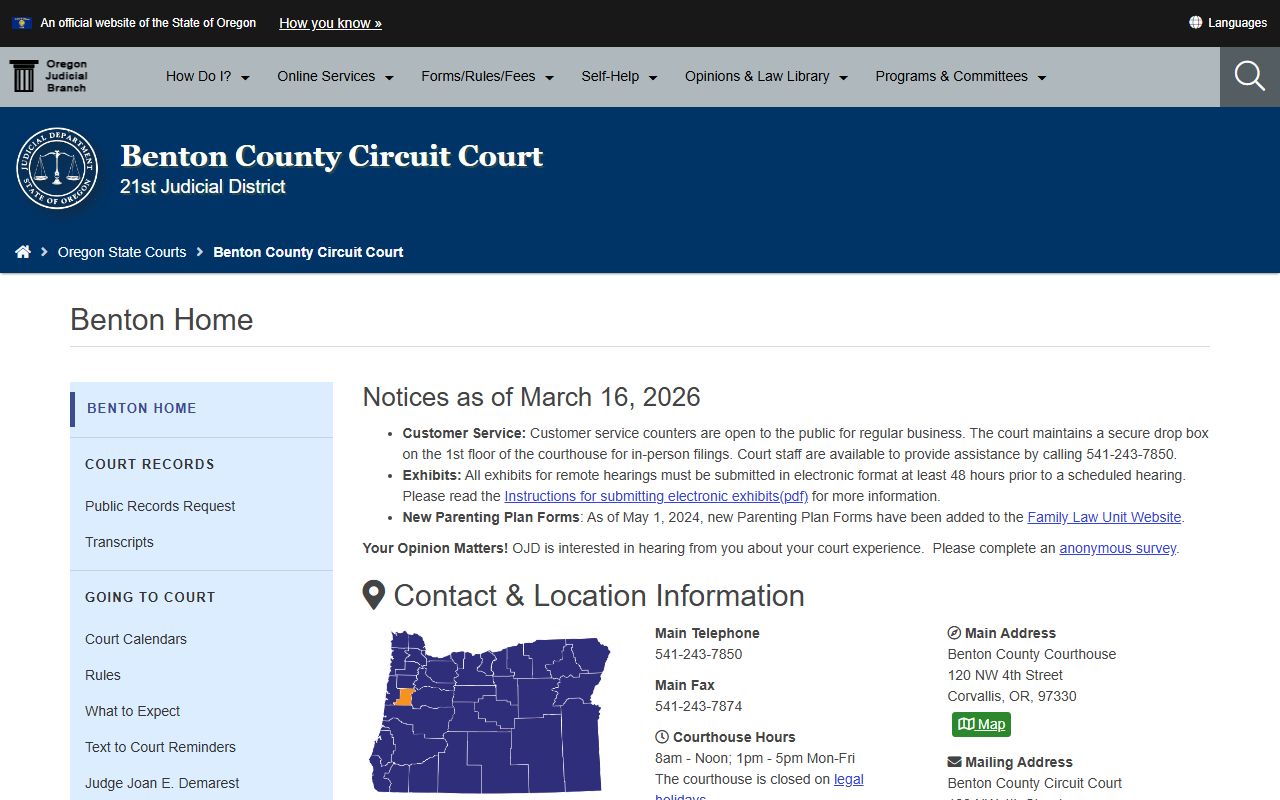 Benton County Circuit Court page for civil court records