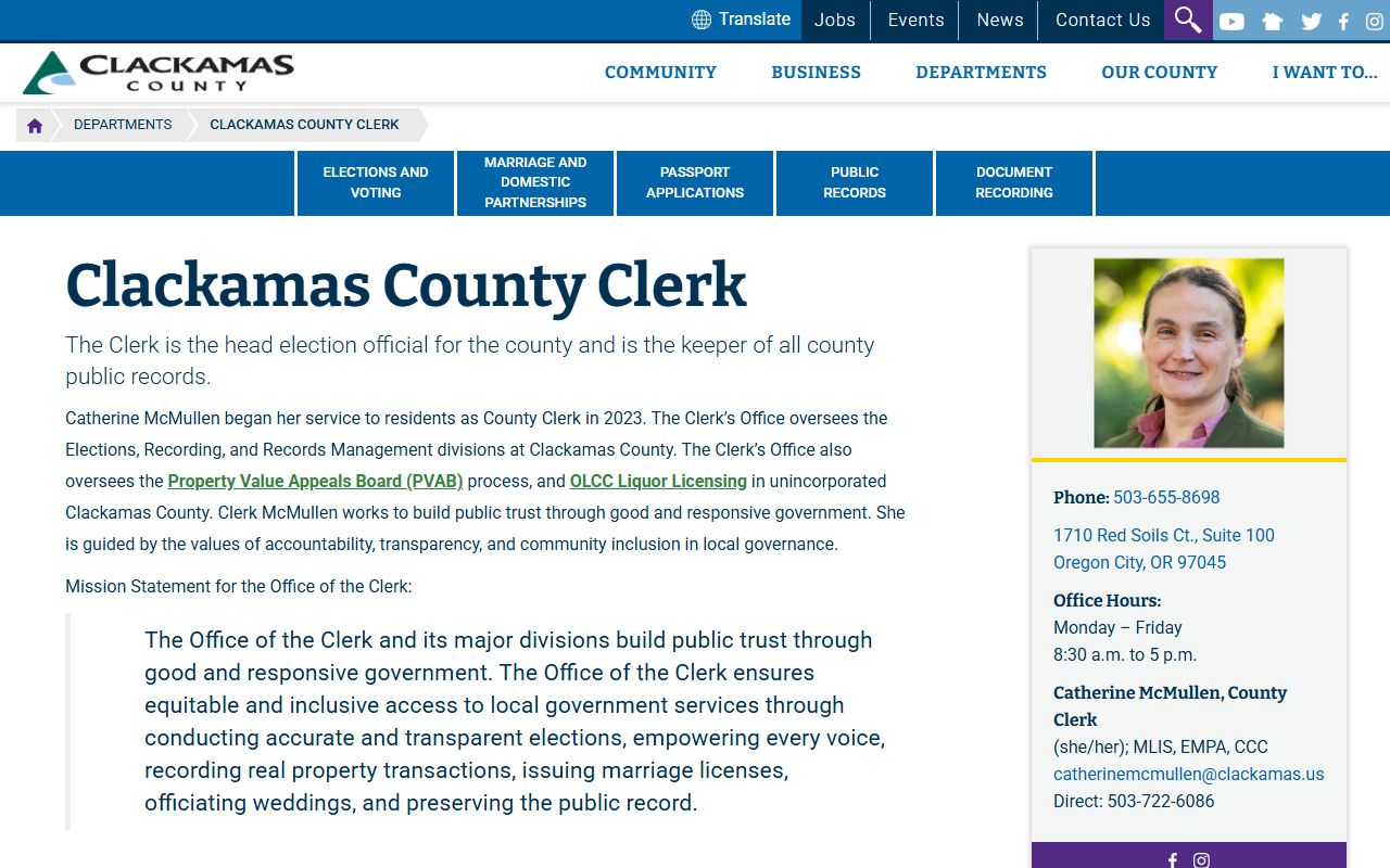 Clackamas County Clerk office page for civil records
