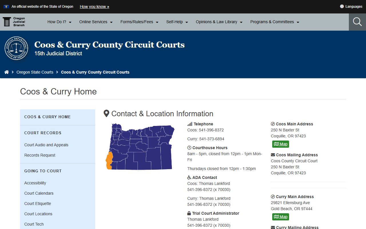 Coos County Circuit Court website for civil court records access