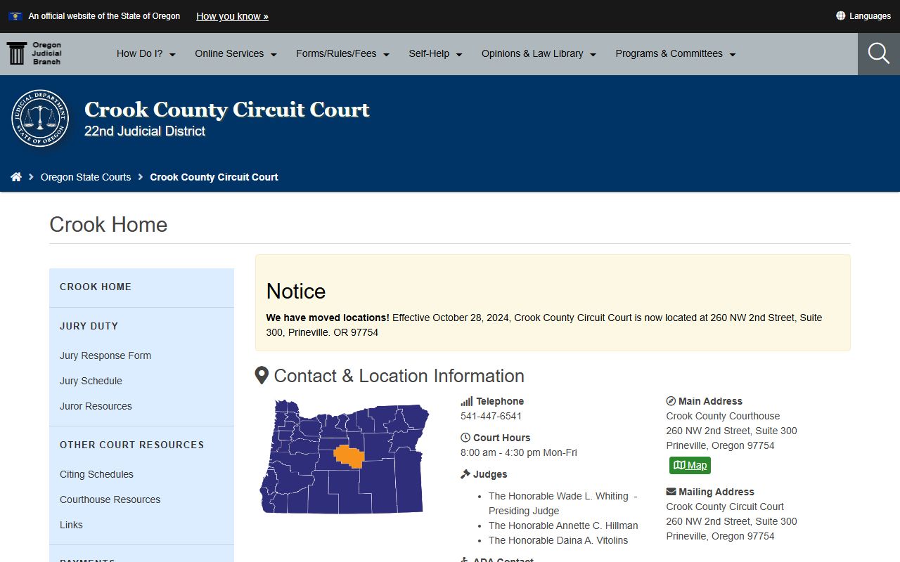 Crook County Circuit Court website for civil court records information