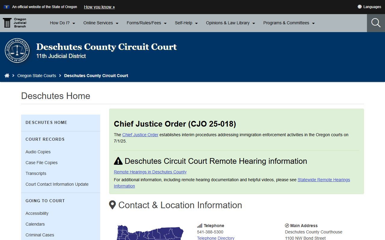 Deschutes County Circuit Court website for civil court records
