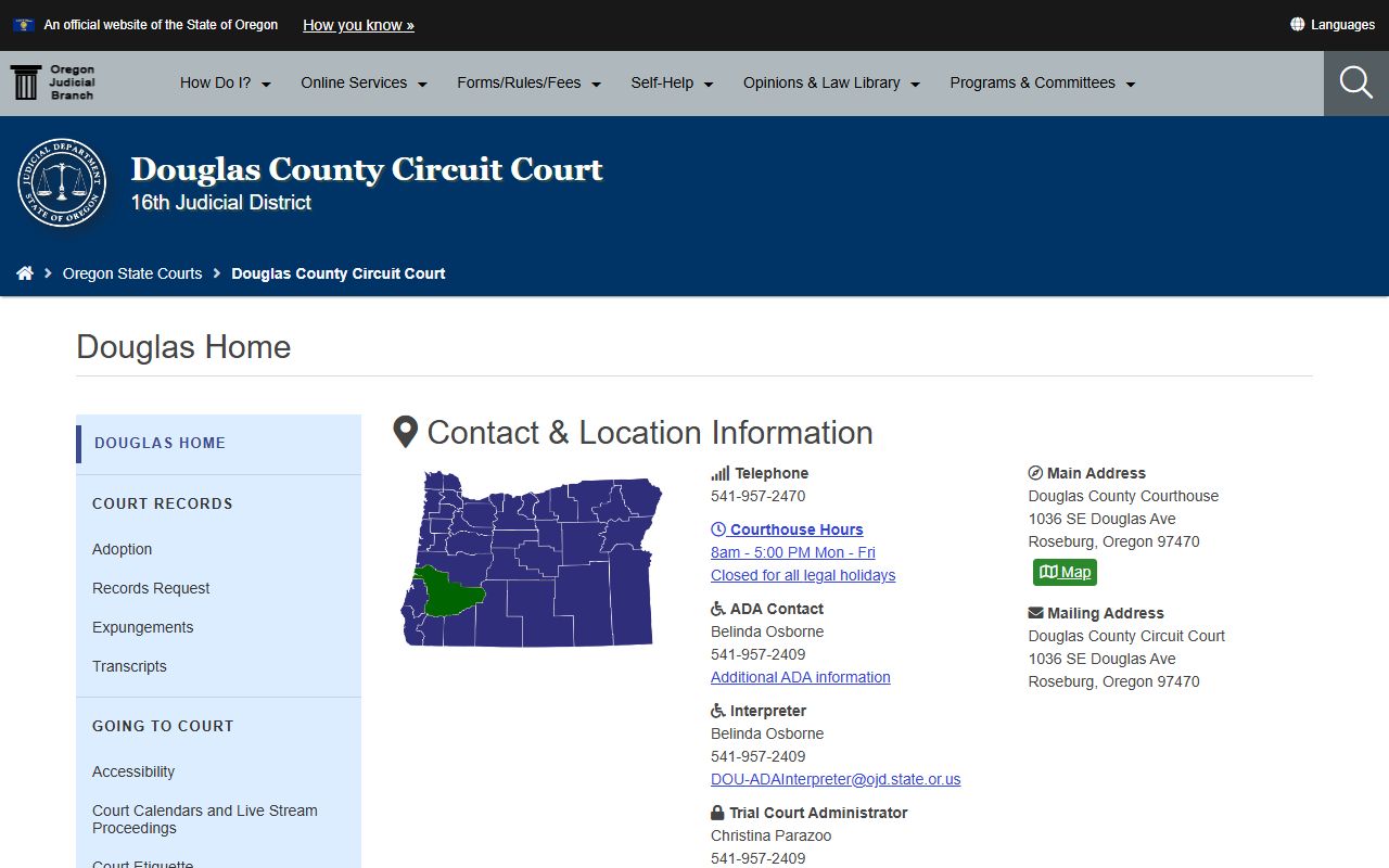 Douglas County Circuit Court website for civil court records in Roseburg