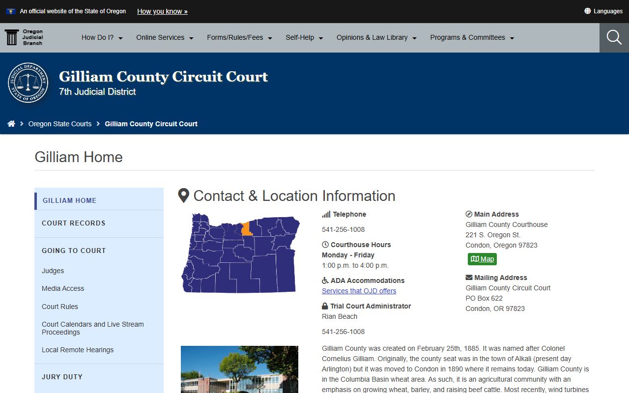 Gilliam County Circuit Court page for civil court records