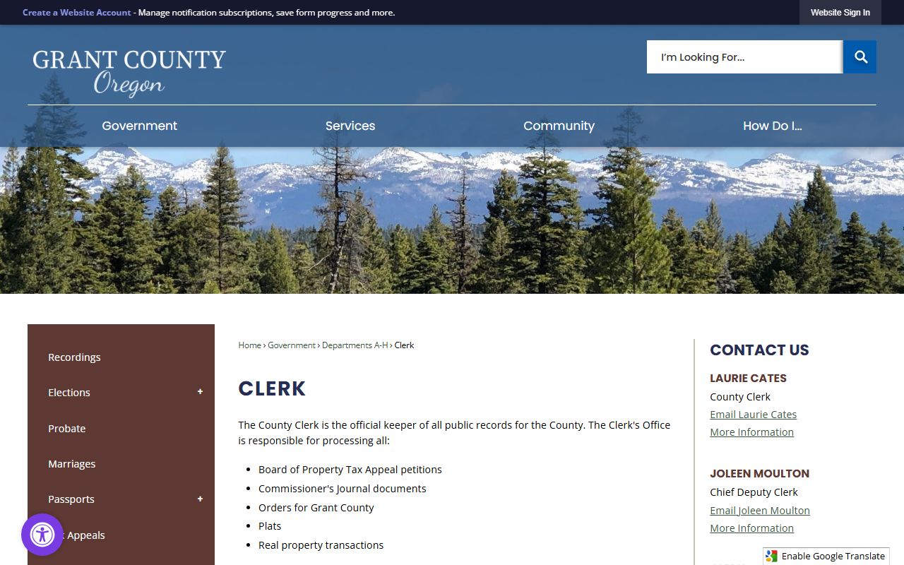 Grant County Clerk office for public records and civil court access