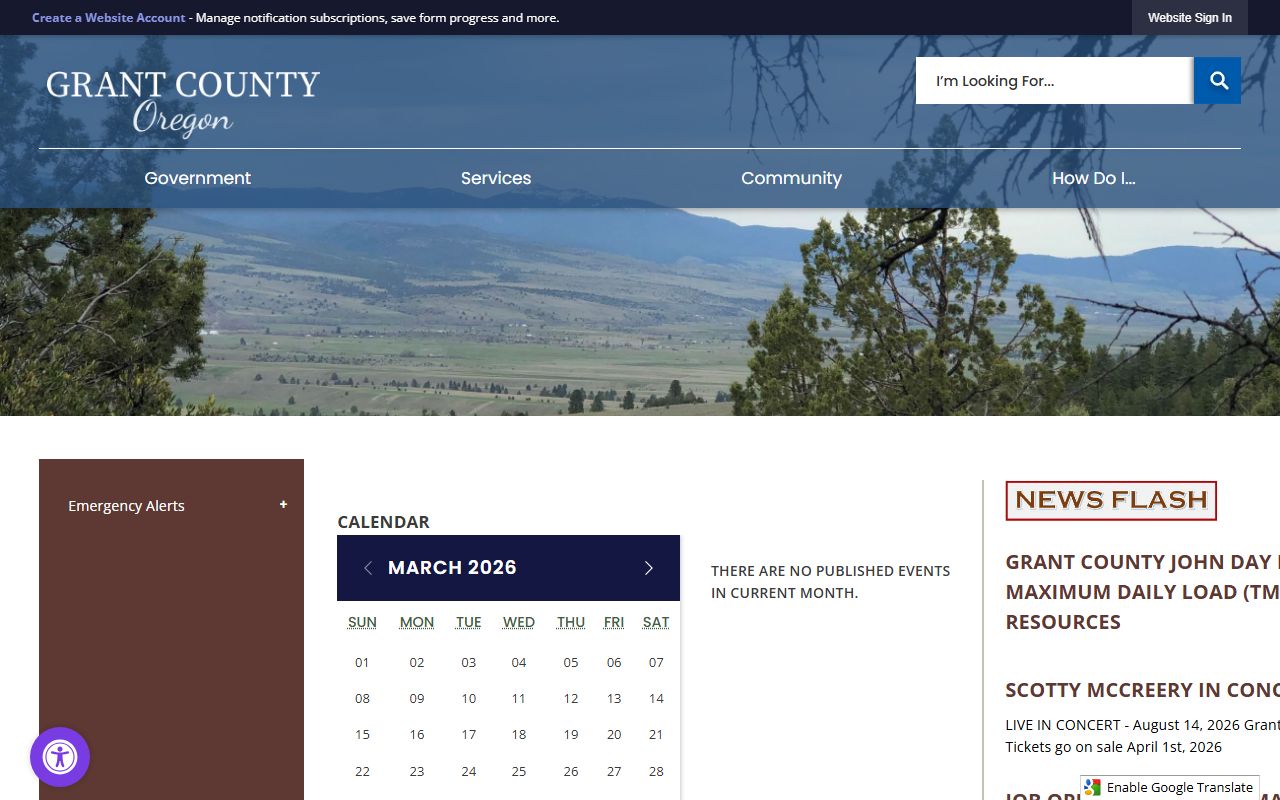 Grant County government website for court and public records