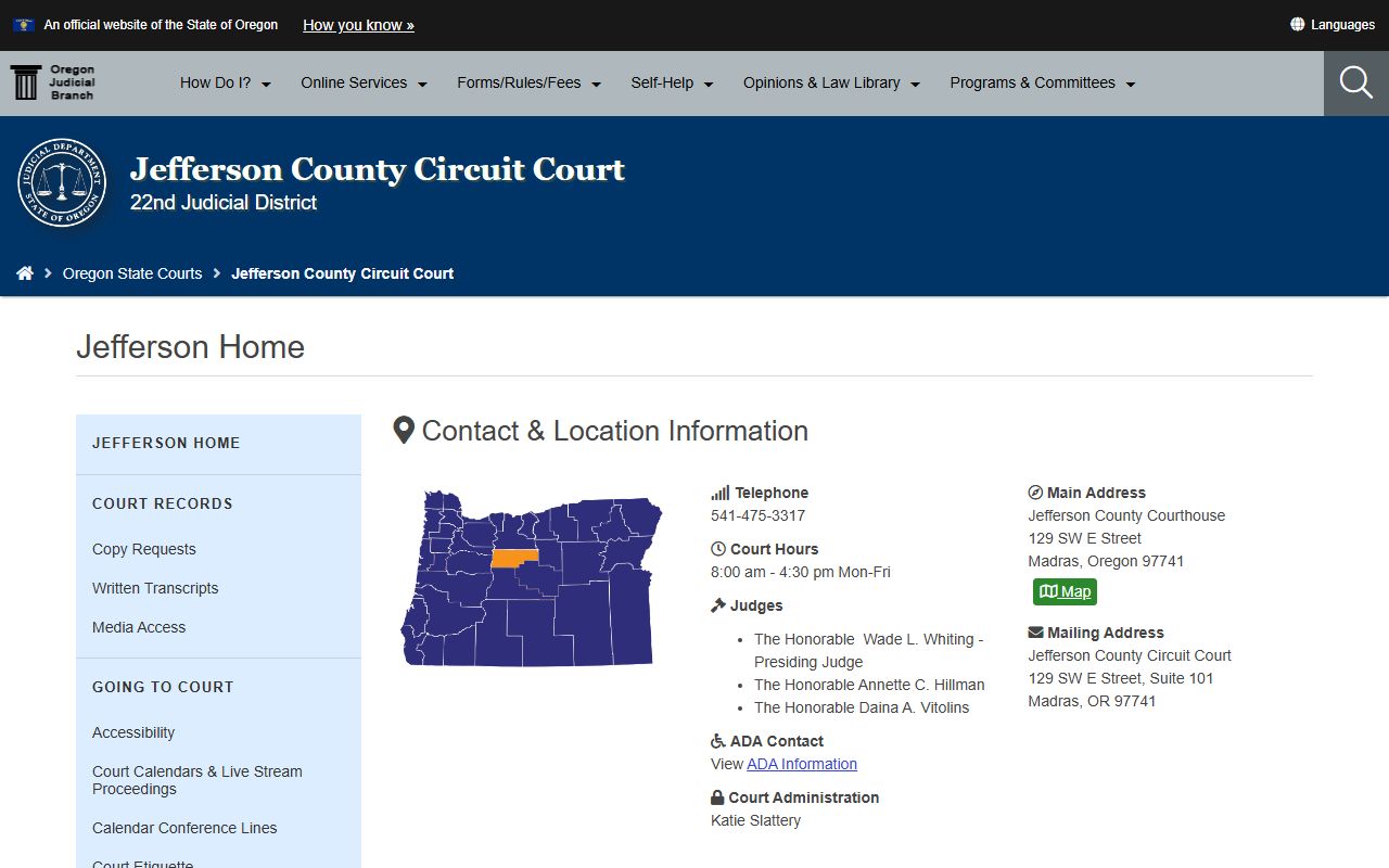 Jefferson County Circuit Court in Madras for civil court records access