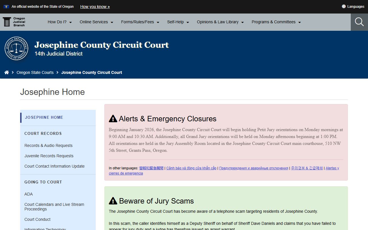 Josephine County Circuit Court page for civil court records