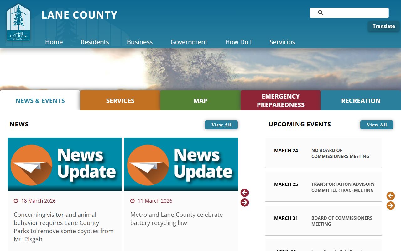Lane County Clerk website for civil court records information