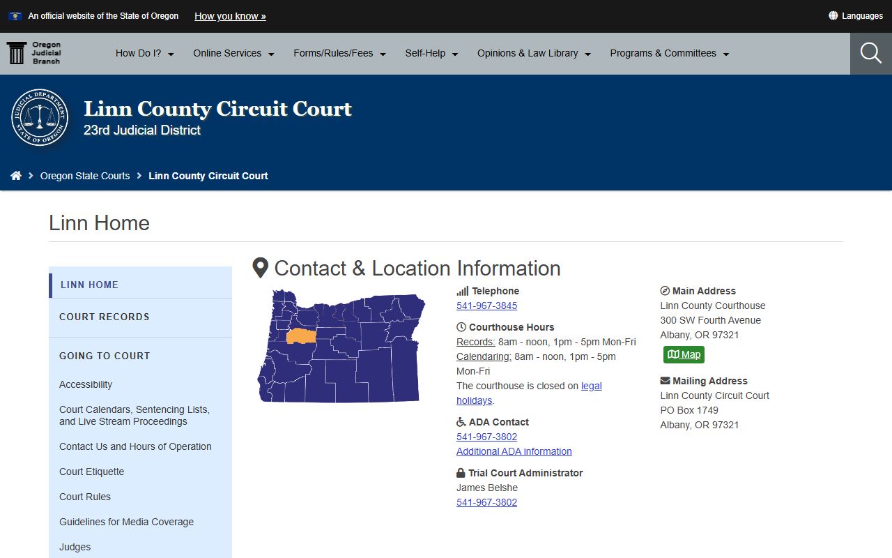 Linn County Circuit Court page for civil court records