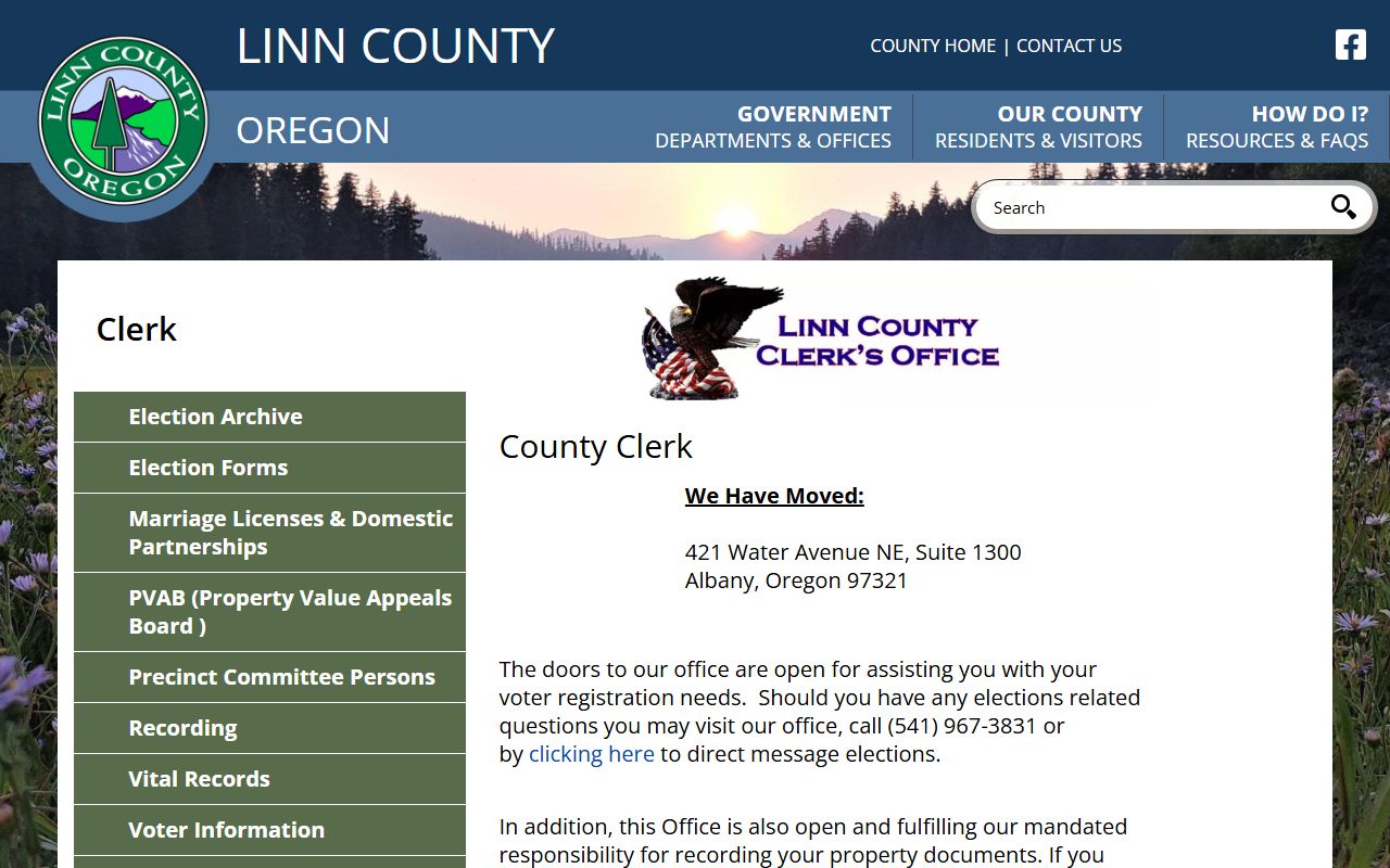 Linn County Clerk website for civil court records information