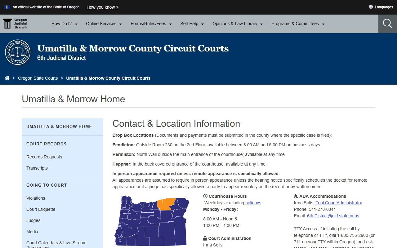 Morrow County Circuit Court page for civil court records in the 6th Judicial District