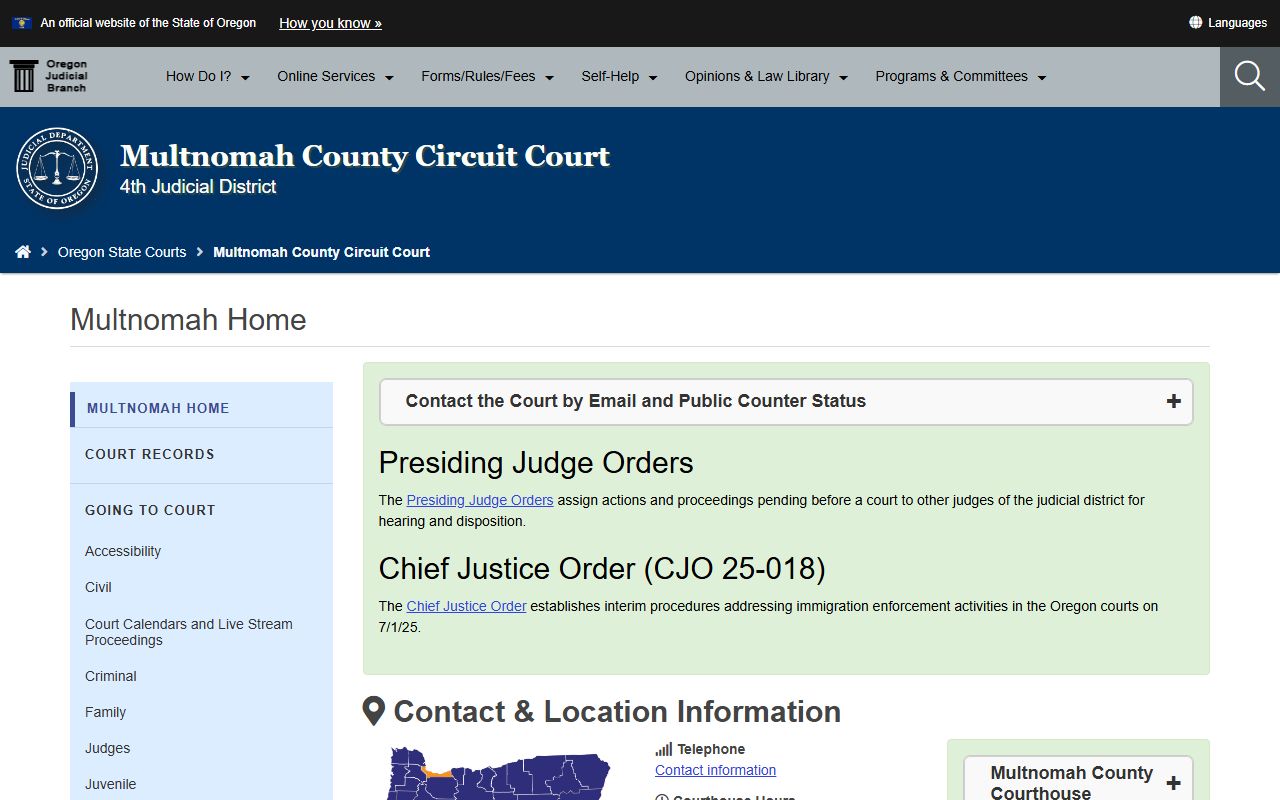 Multnomah County Circuit Court page for civil court records