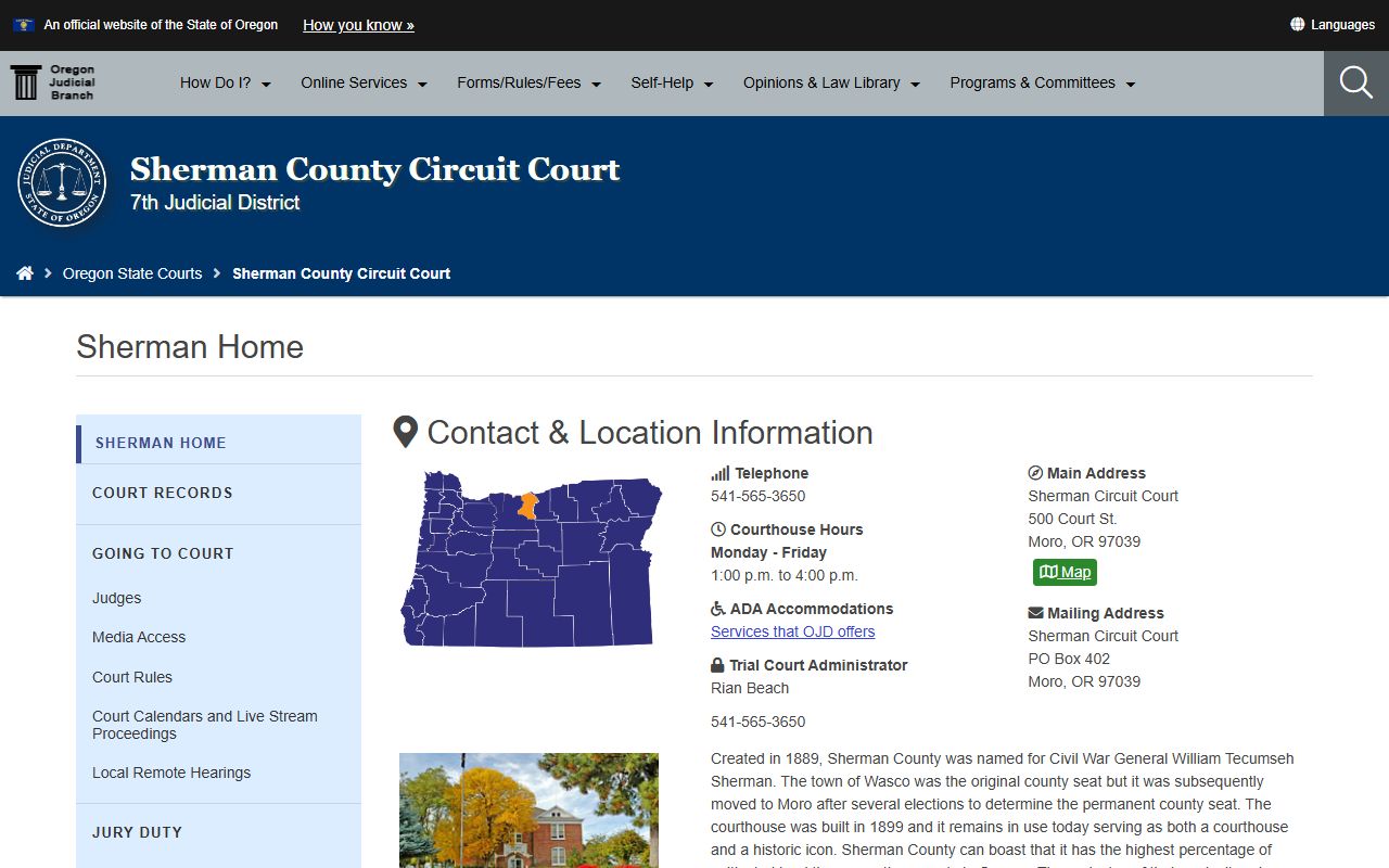 Sherman County Circuit Court page for civil court records