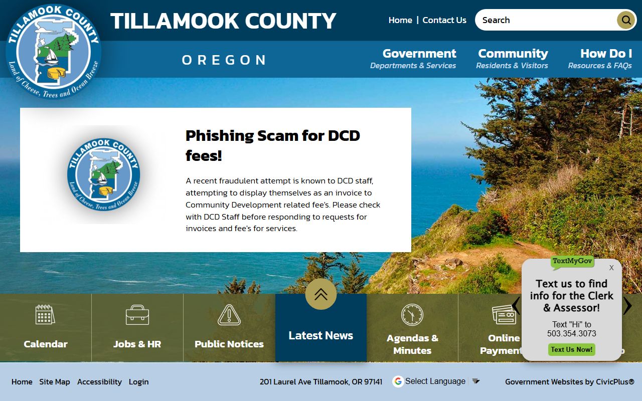 Tillamook County Clerk website for civil court records information