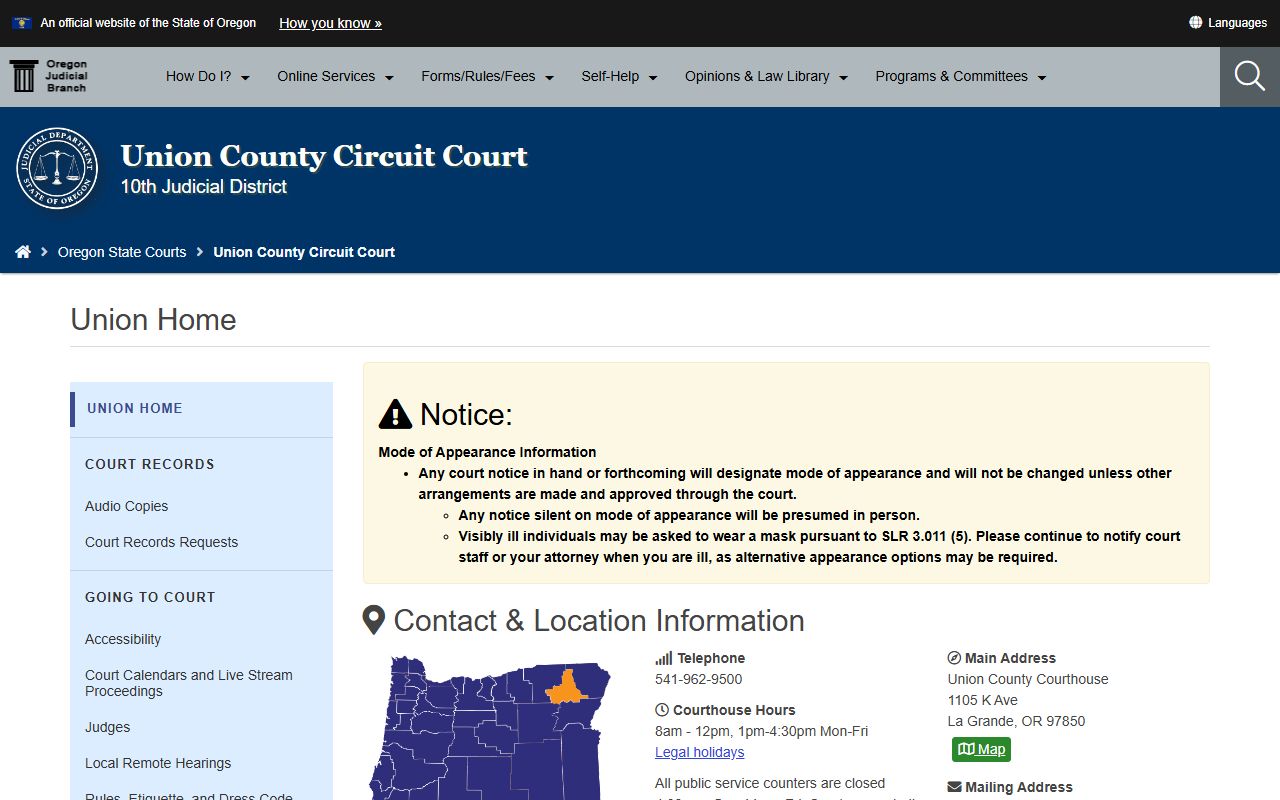 Union County Circuit Court page for civil court records
