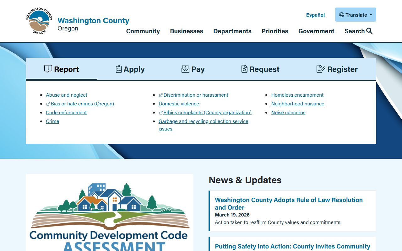 Washington County government website for public records in Hillsboro Oregon