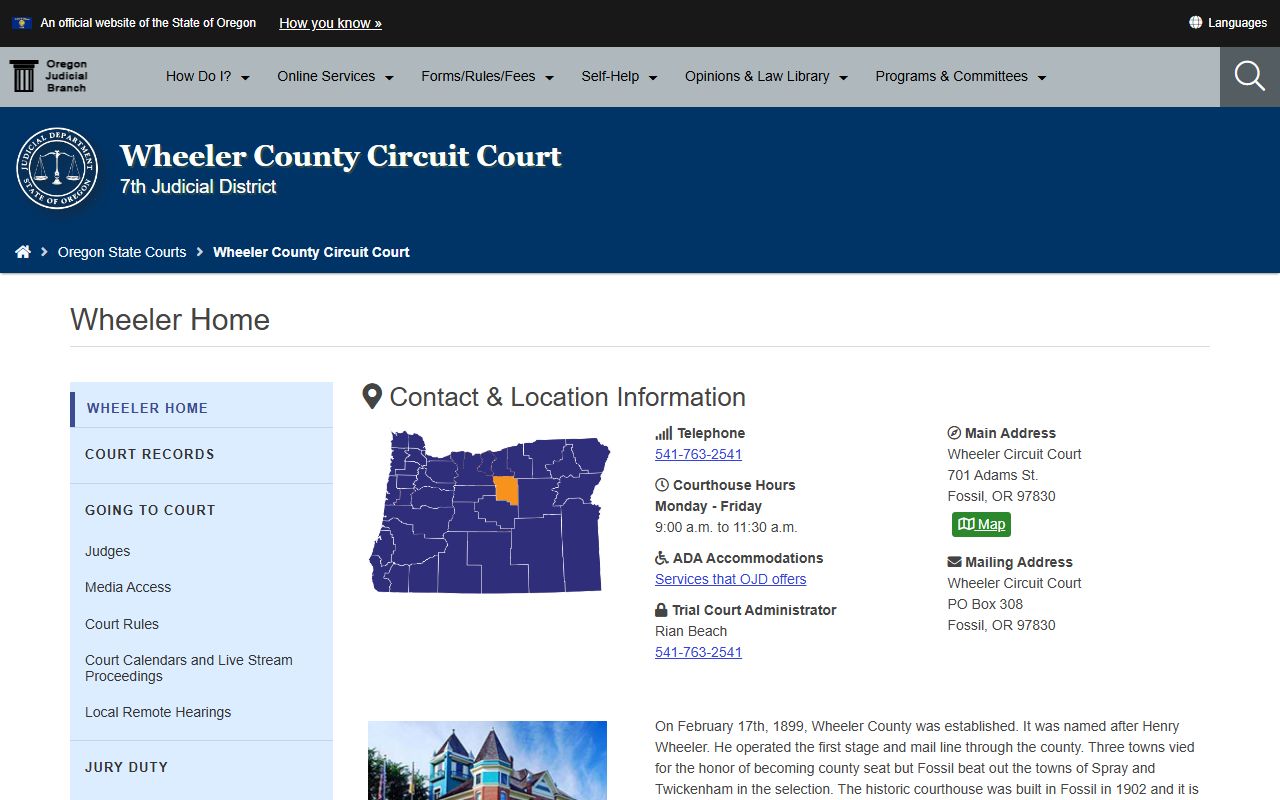 Wheeler County Circuit Court page for civil court records