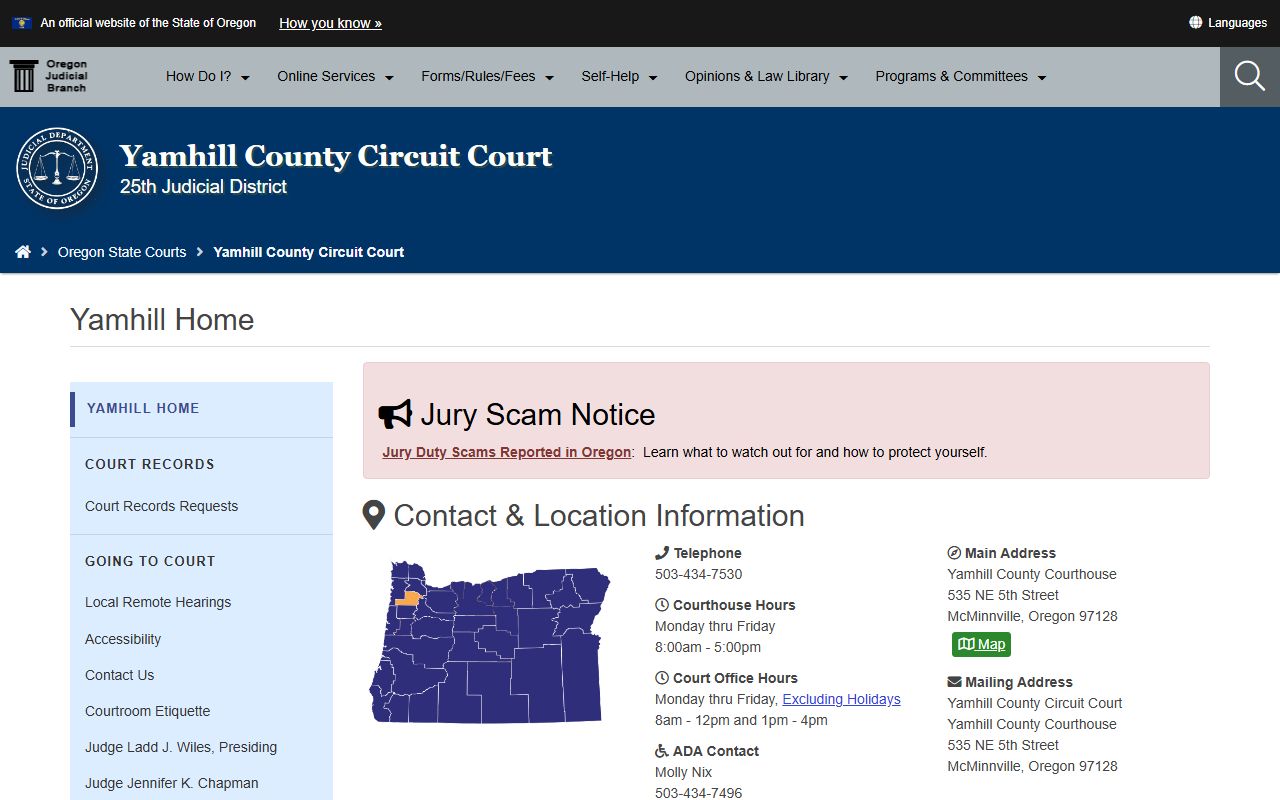 Yamhill County Circuit Court page for civil court records