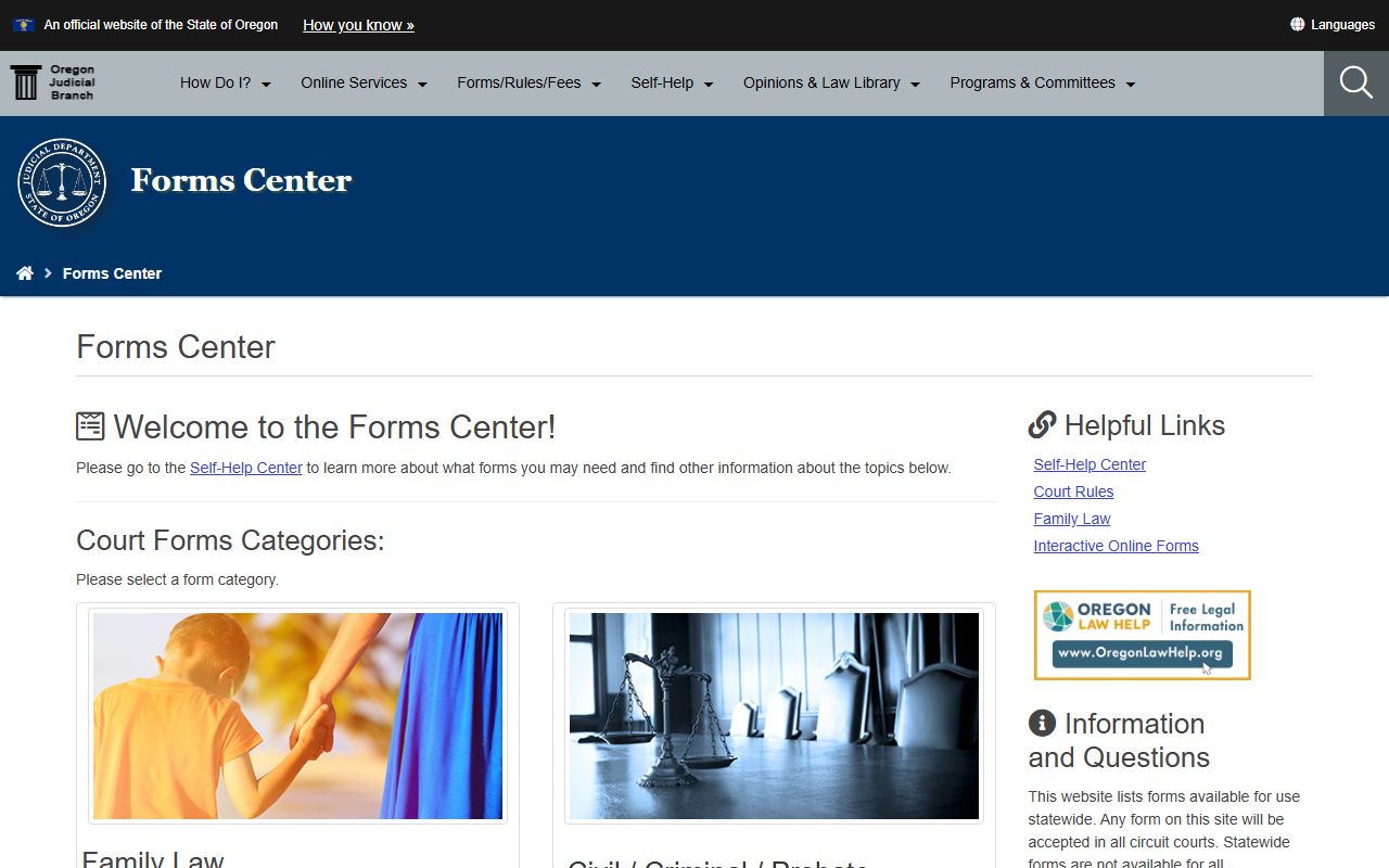 Oregon OJD forms center for civil court records and case filings