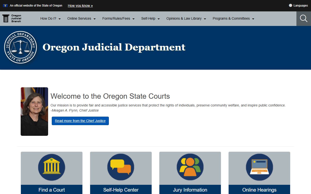 Oregon Judicial Department homepage for civil court records access