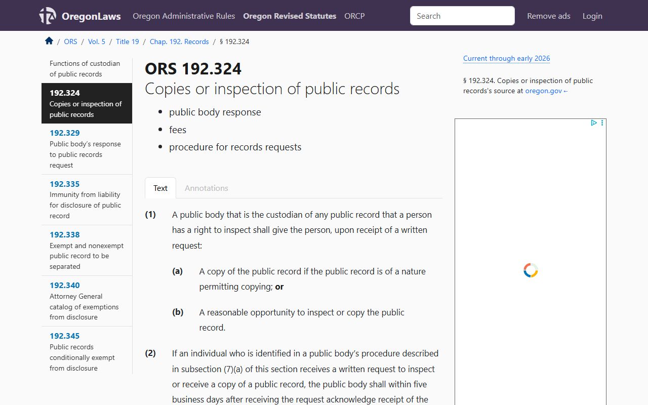 ORS 192.324 procedures for copying Oregon civil court records
